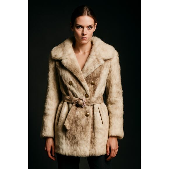 edward glasser Jackets & Blazers - Vintage Edward Glasser Rabbit Fur Coat | Belted Mid-Length | Classic Beige | S